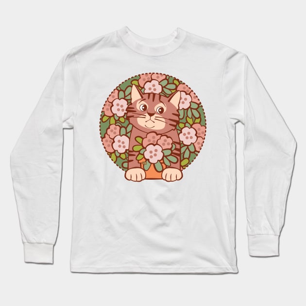 Shy Kitten Hiding in Flowers Long Sleeve T-Shirt by Sue Cervenka